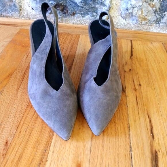 M. Gemi Celeste  Suede Pointed Toe Slingback Wedge Black sz 37.5 Made in Italy - Picture 8 of 8